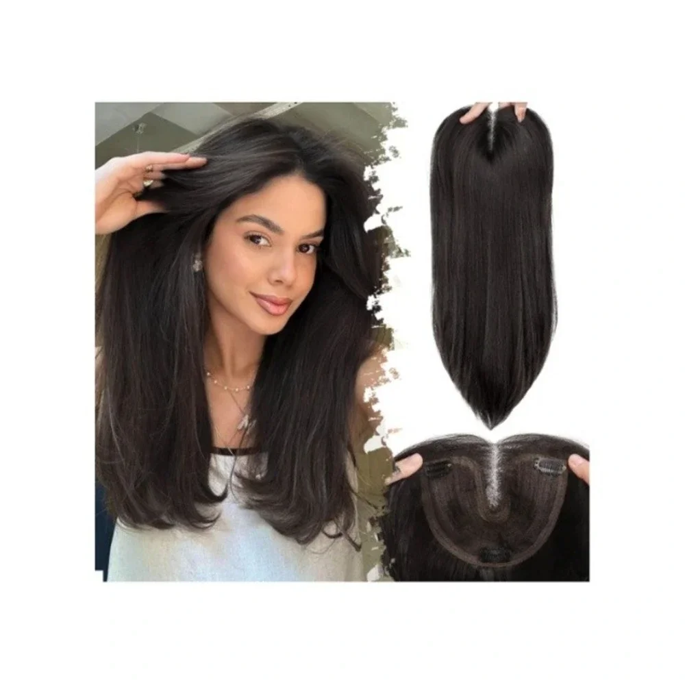 Eawwii 18 In Synthetic Hair Topper Dark Brown Clip In Volume Piece Curtain Bangs